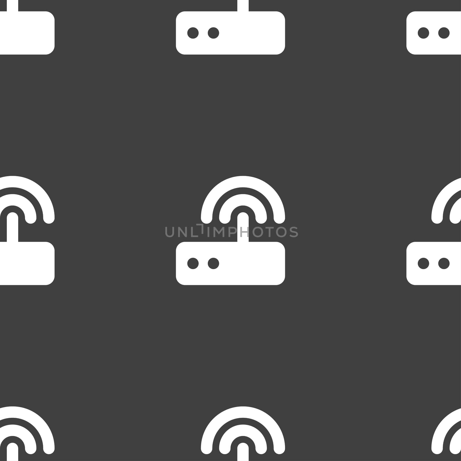 Wi fi router icon sign. Seamless pattern on a gray background.  by serhii_lohvyniuk