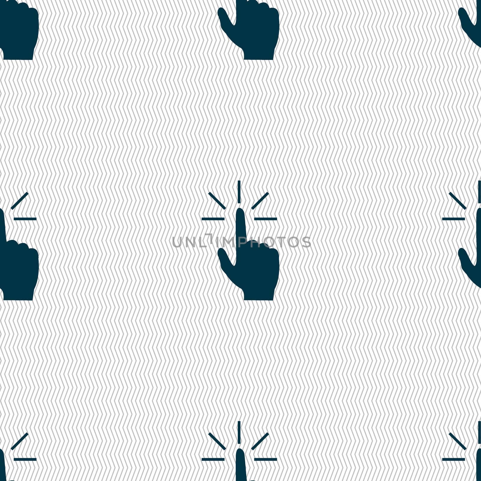 Click here hand icon sign. Seamless abstract background with geometric shapes. illustration