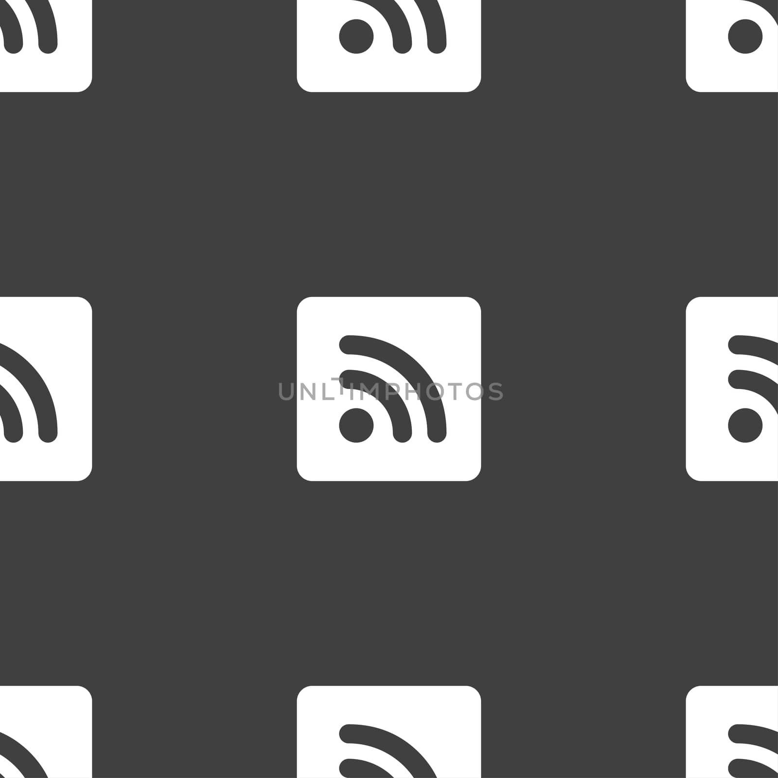 RSS feed icon sign. Seamless pattern on a gray background. illustration