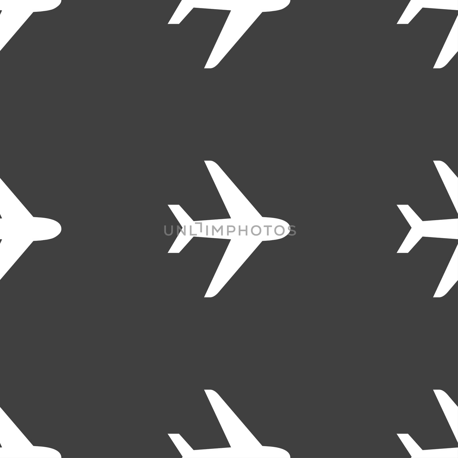 Plane icon sign. Seamless pattern on a gray background.  by serhii_lohvyniuk