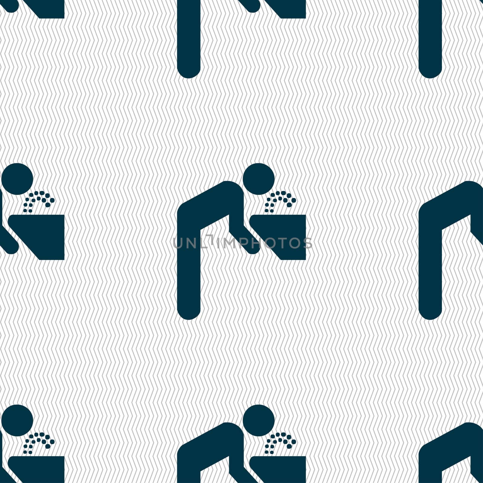 drinking fountain icon sign. Seamless pattern with geometric texture. illustration