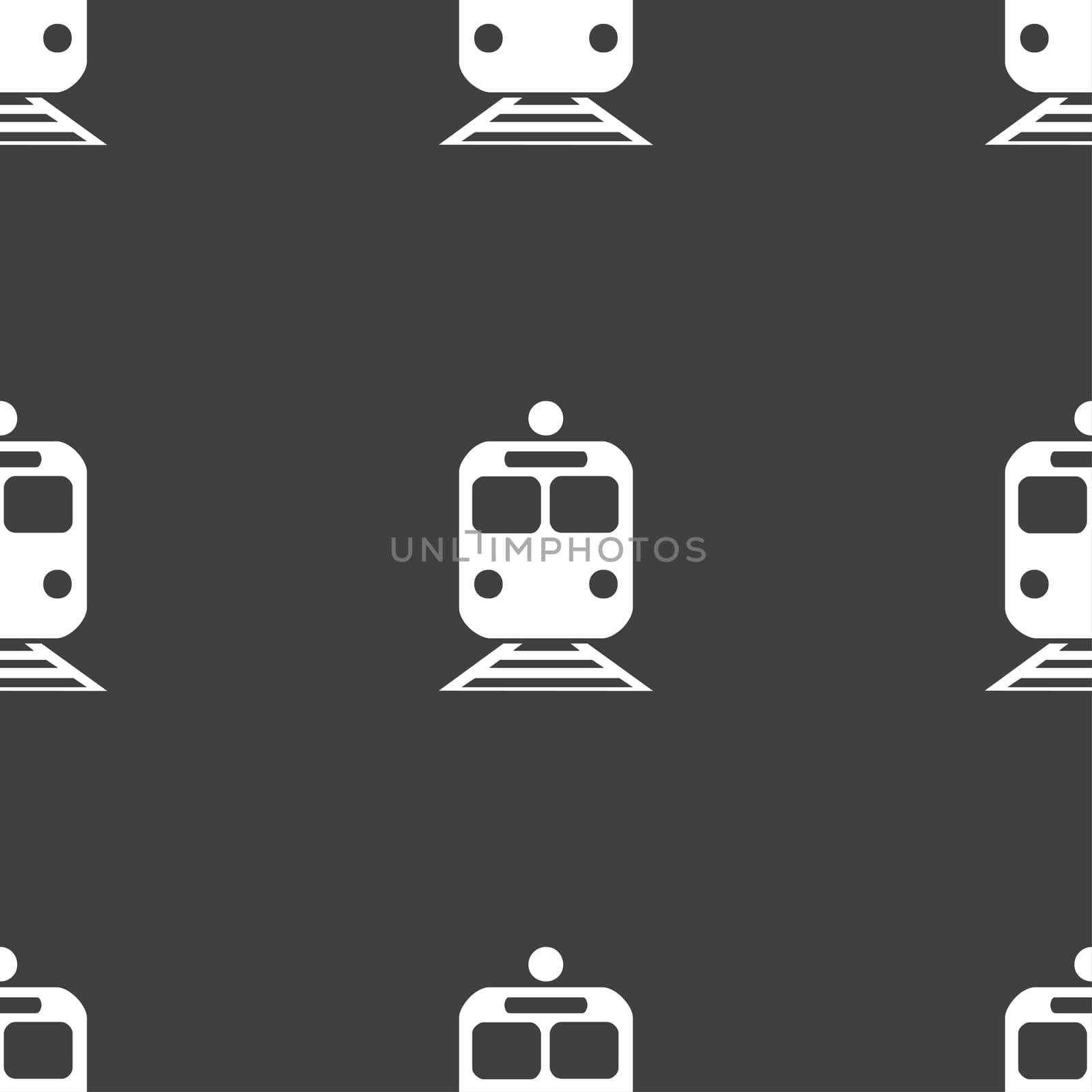 train icon sign. Seamless pattern on a gray background.  by serhii_lohvyniuk