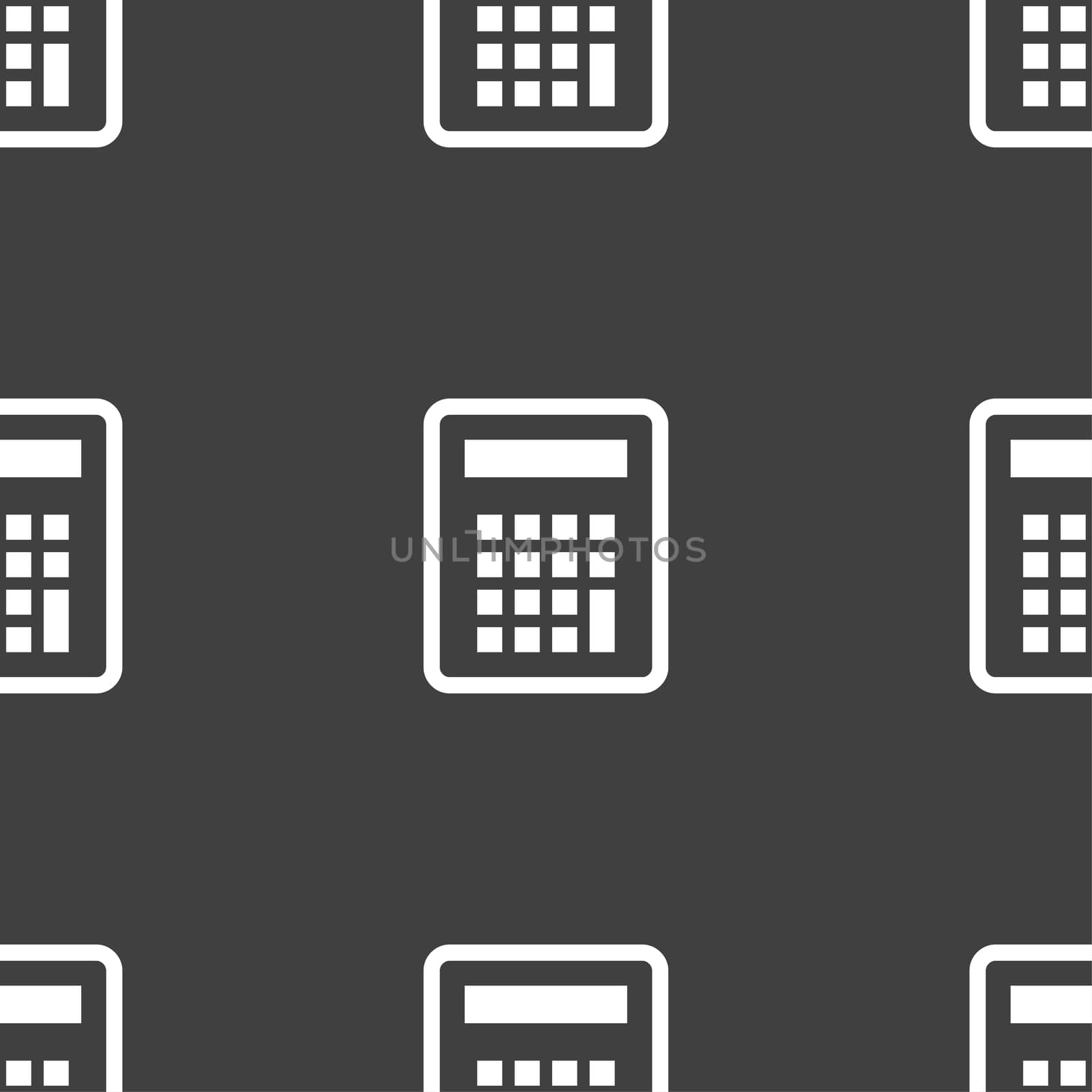 Calculator icon sign. Seamless pattern on a gray background.  by serhii_lohvyniuk