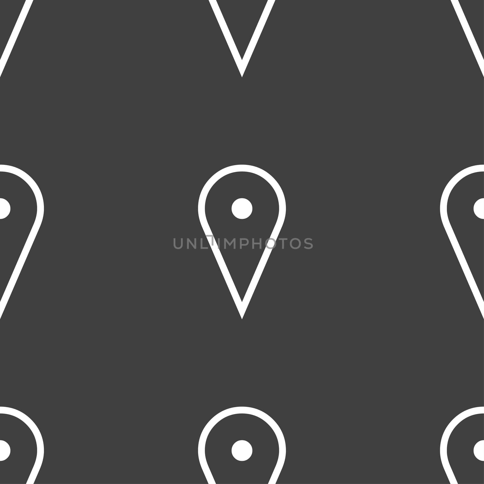 map poiner icon sign. Seamless pattern on a gray background. illustration