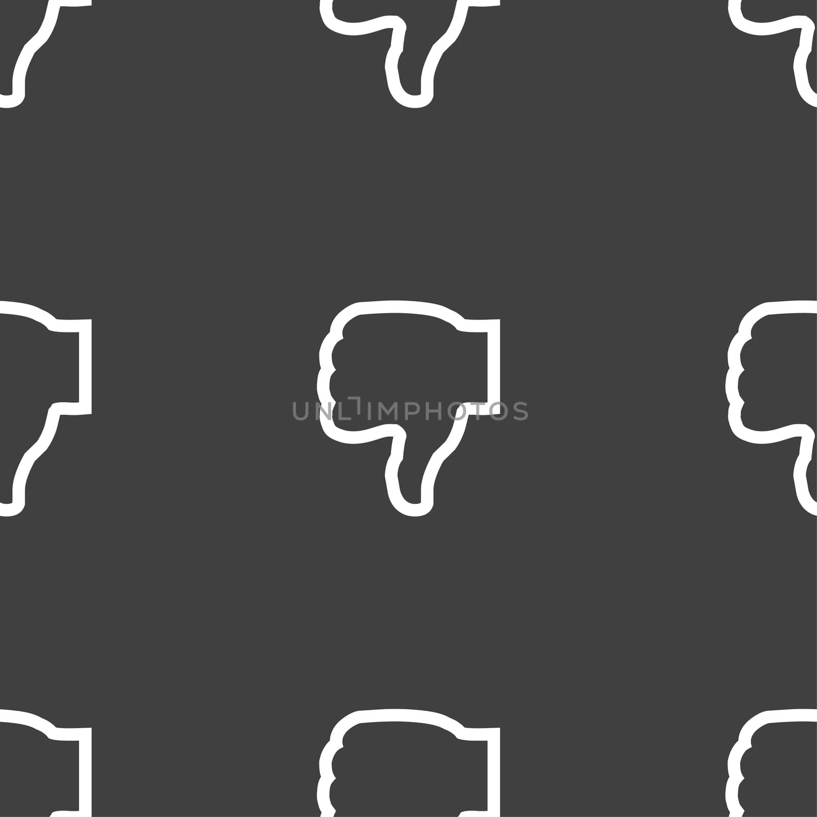 Dislike icon sign. Seamless pattern on a gray background. illustration