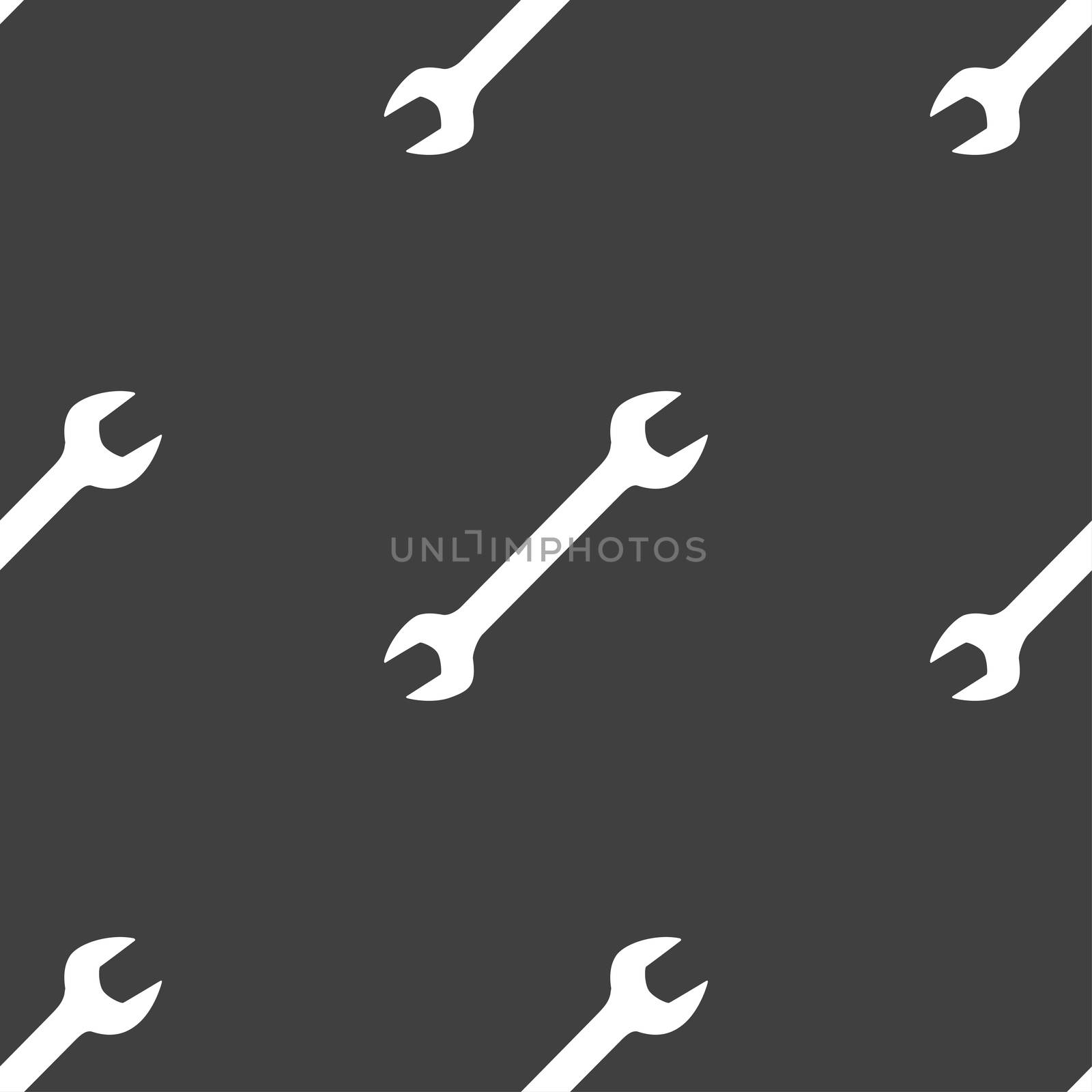 wrench icon sign. Seamless pattern on a gray background. illustration