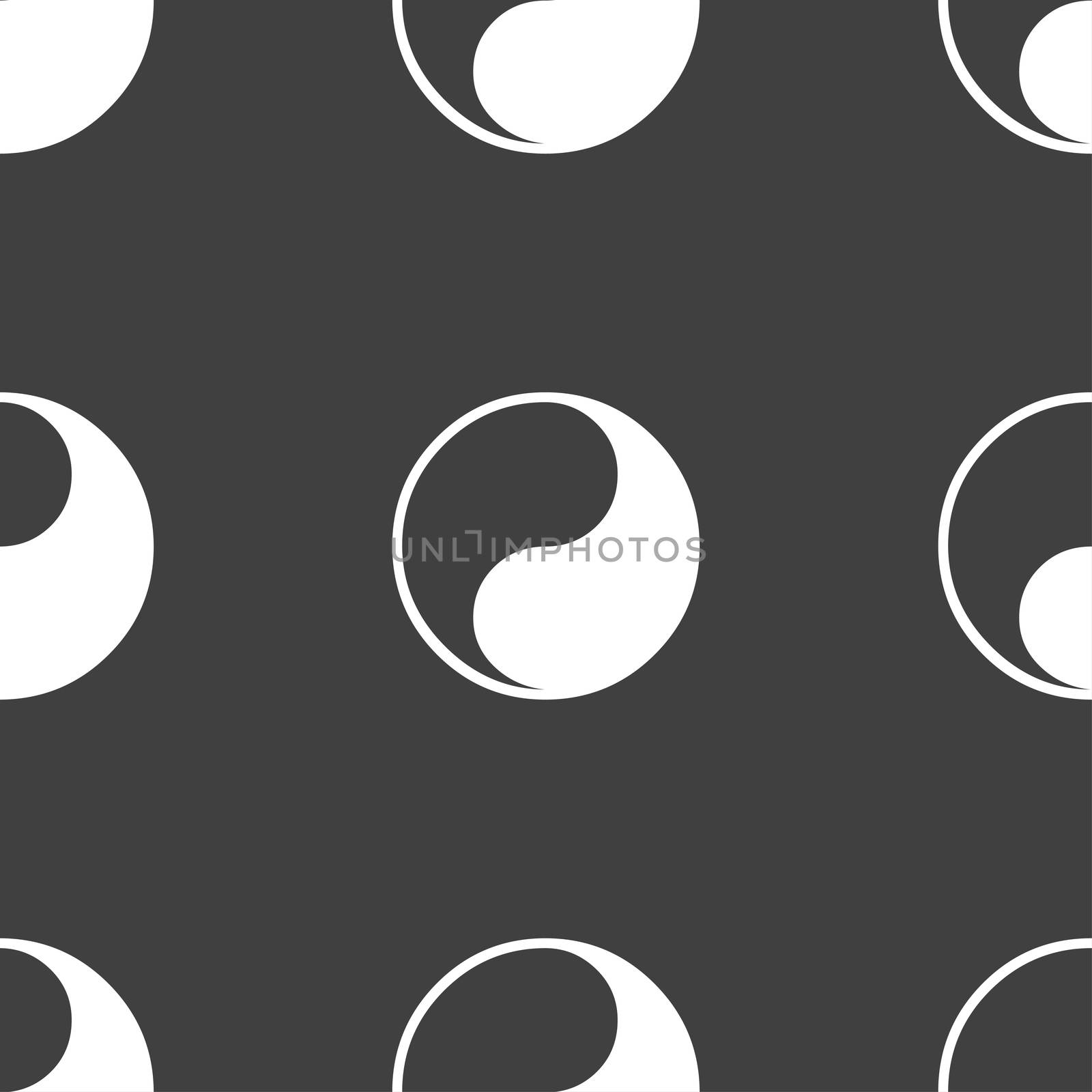 Yin Yang icon sign. Seamless pattern on a gray background.  by serhii_lohvyniuk