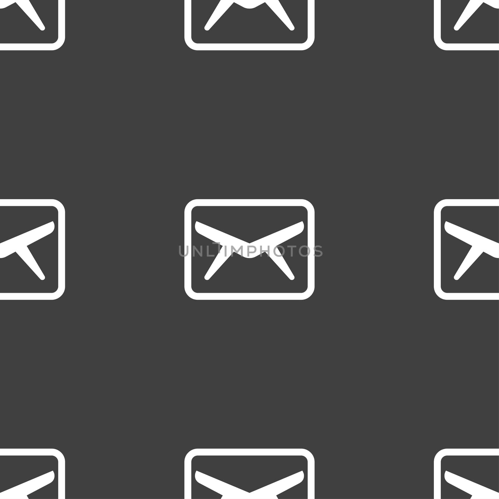 Mail, Envelope, Message icon sign. Seamless pattern on a gray background. illustration