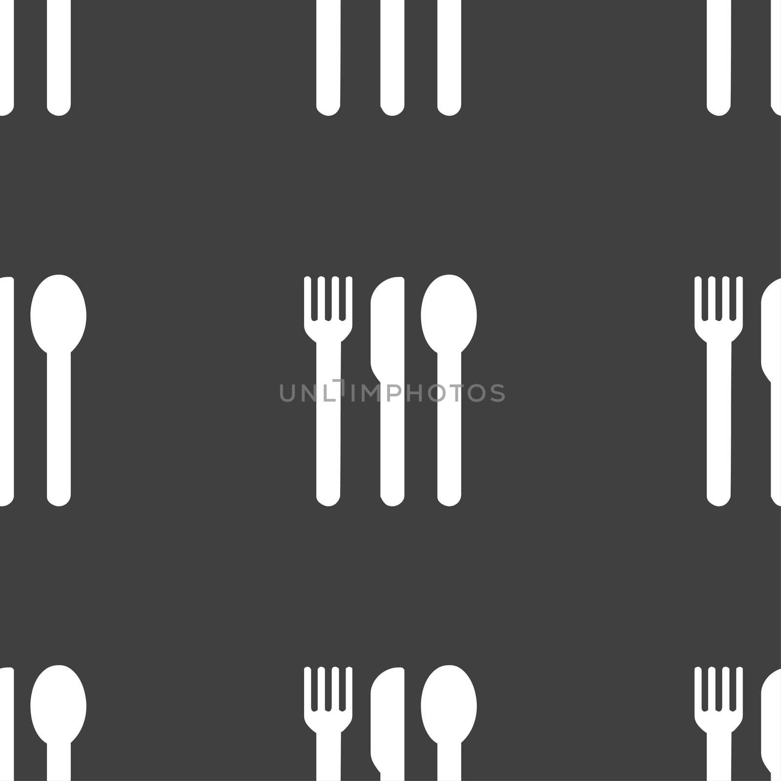fork, knife, spoon icon sign. Seamless pattern on a gray background.  by serhii_lohvyniuk