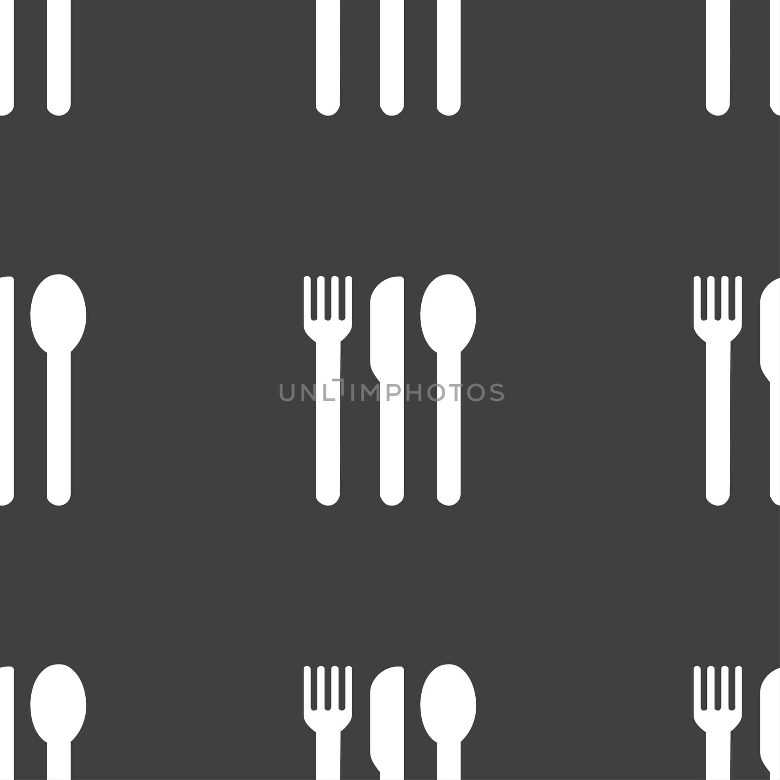 fork, knife, spoon icon sign. Seamless pattern on a gray background. illustration