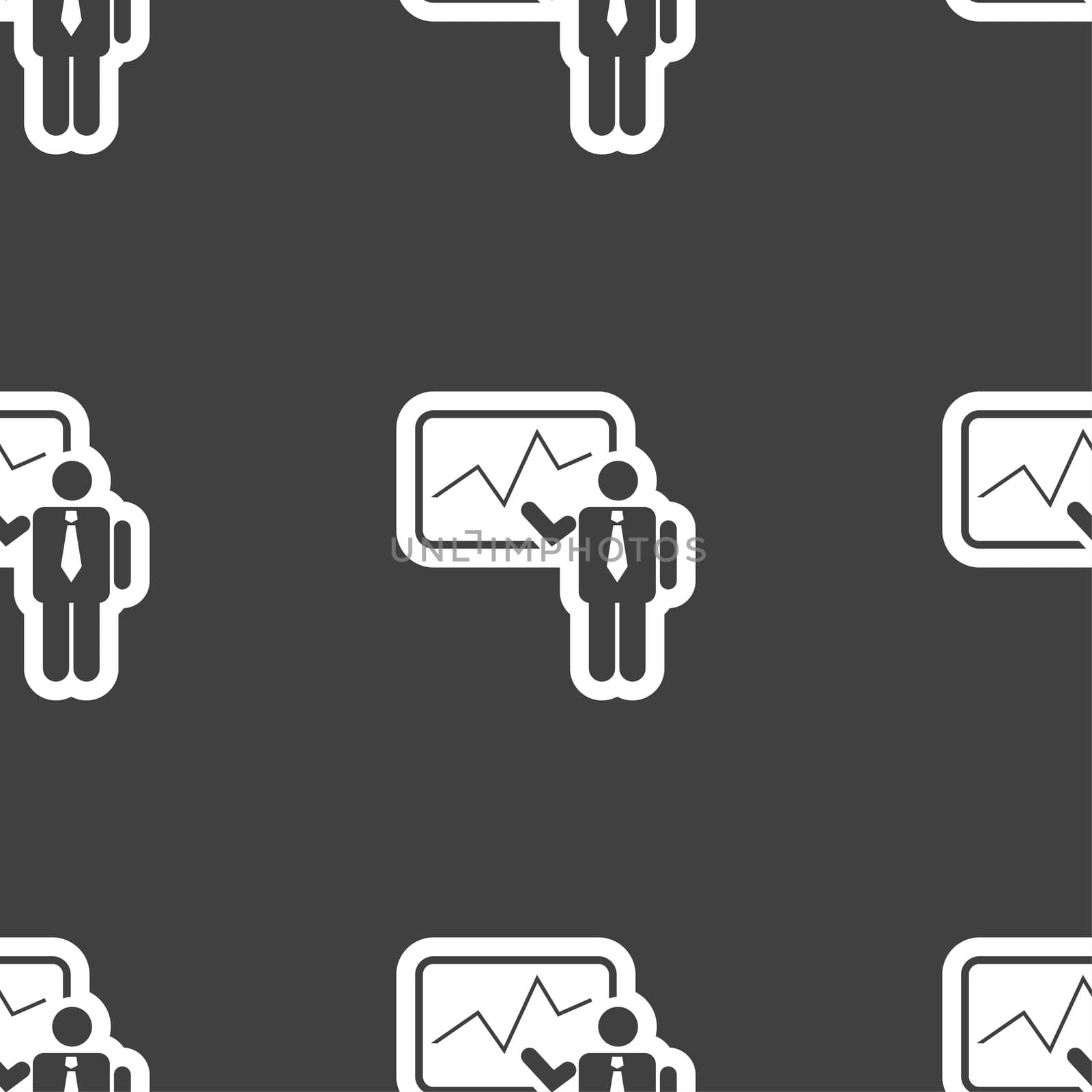 businessman making report icon sign. Seamless pattern on a gray background. illustration