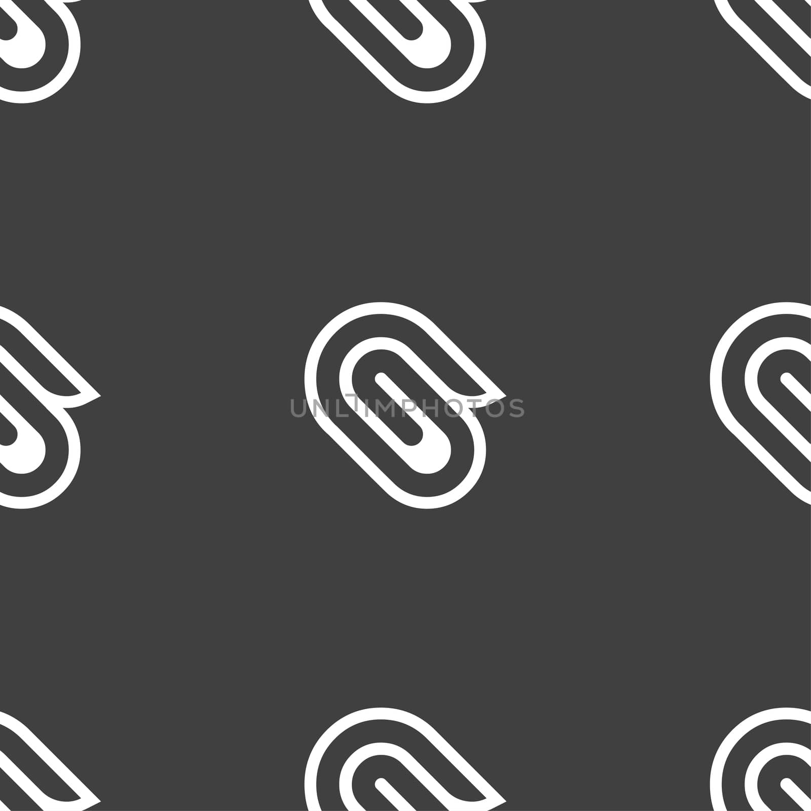 paper clip icon sign. Seamless pattern on a gray background.  by serhii_lohvyniuk