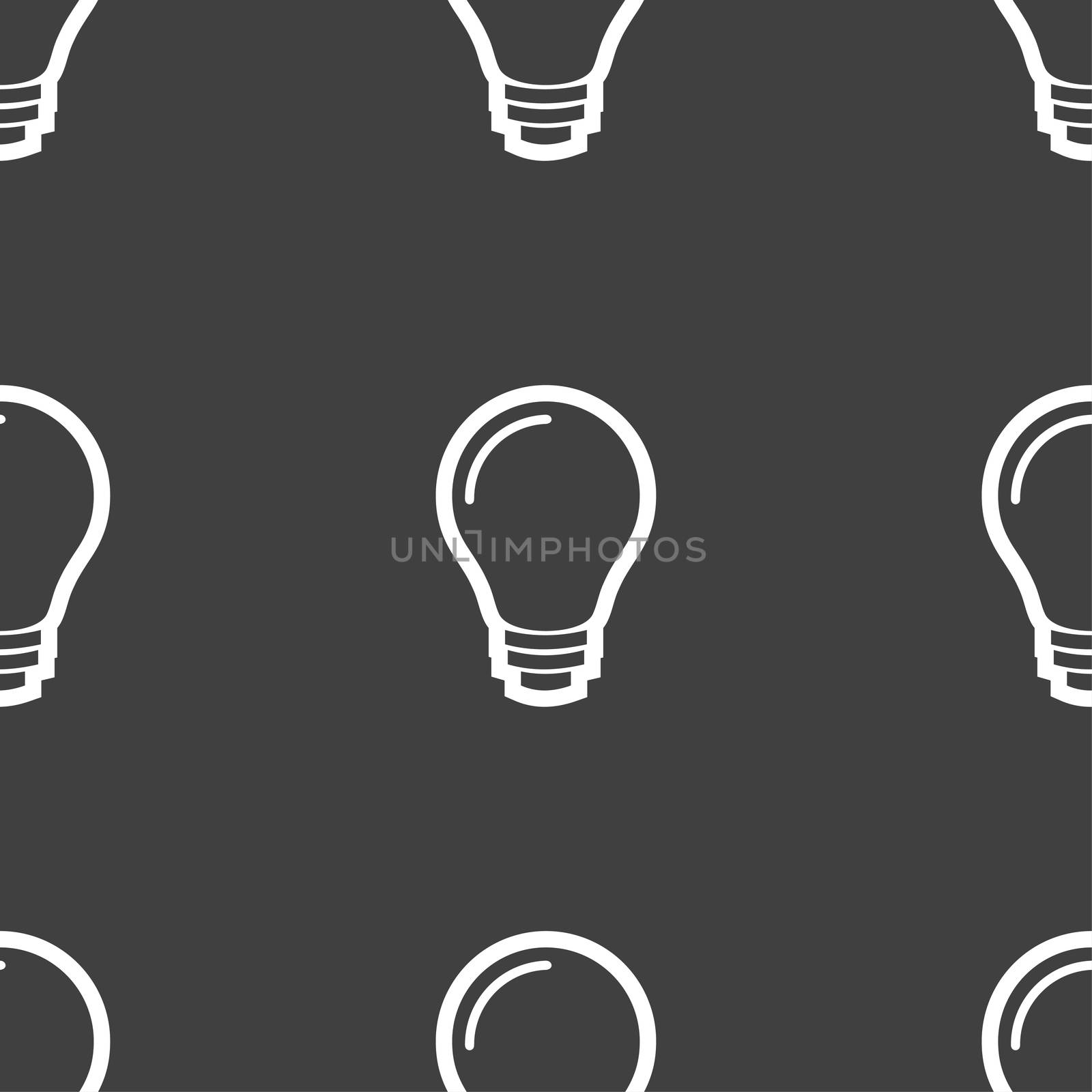 Light bulb icon sign. Seamless pattern on a gray background. illustration