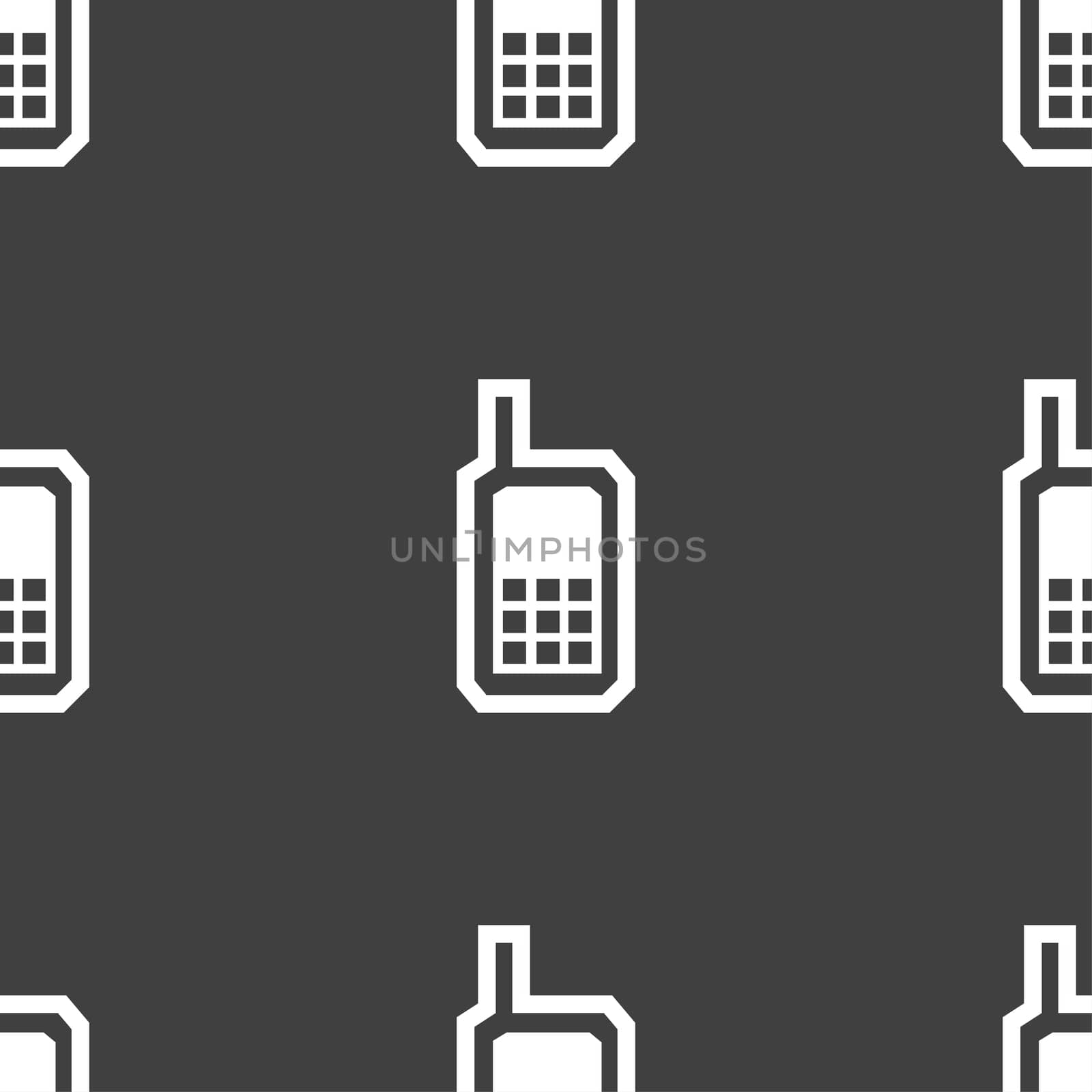 Mobile phone icon sign. Seamless pattern on a gray background.  by serhii_lohvyniuk