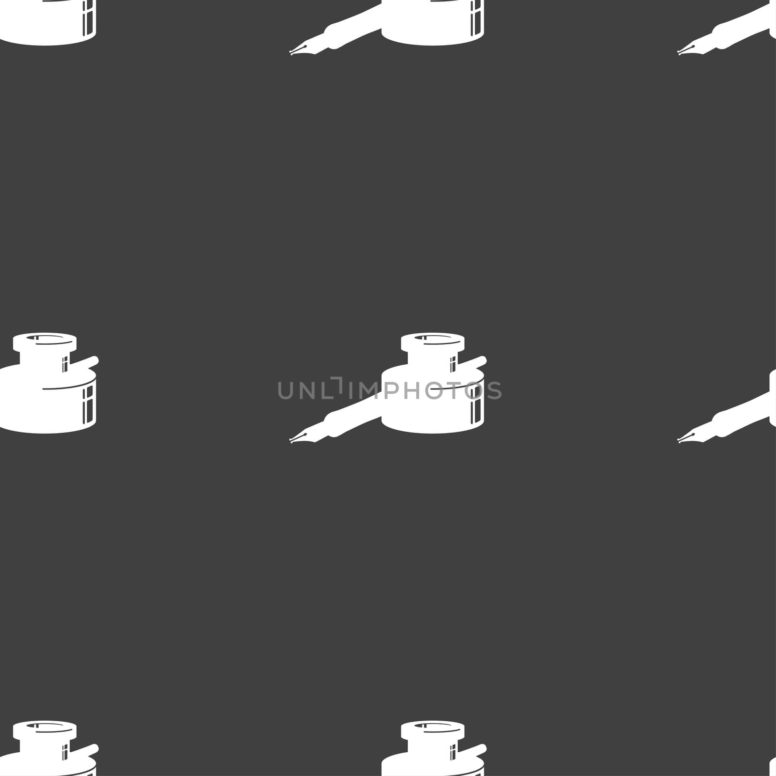 pen and ink icon sign. Seamless pattern on a gray background.  by serhii_lohvyniuk