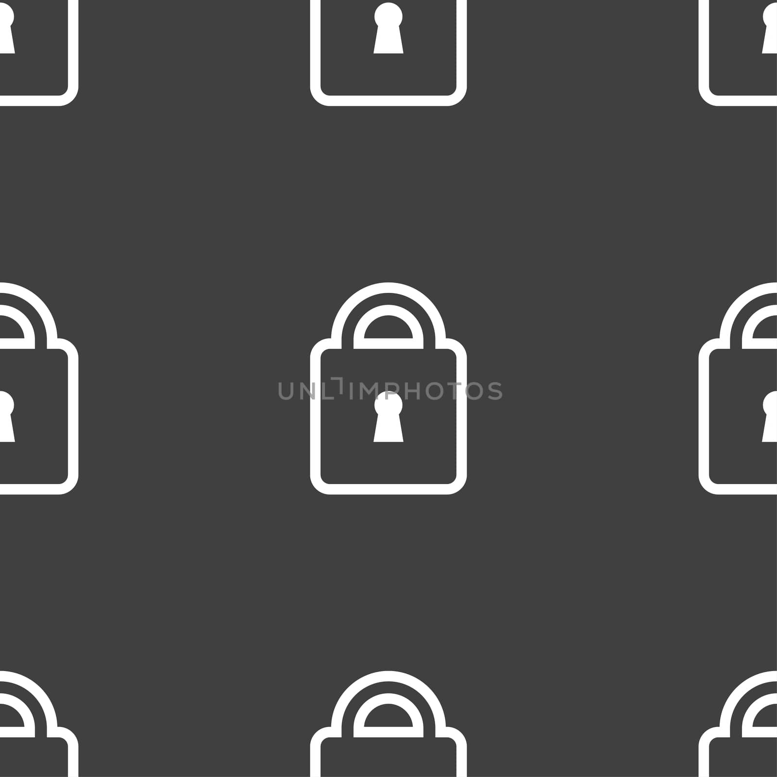 Lock icon sign. Seamless pattern on a gray background. illustration