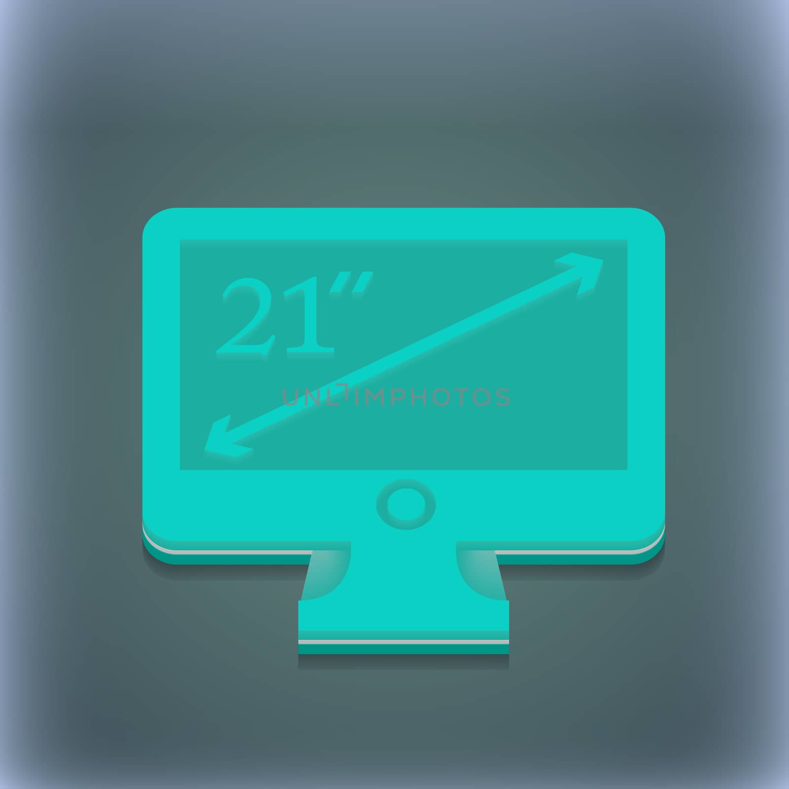 diagonal of the monitor 21 inches icon symbol. 3D style. Trendy, modern design with space for your text illustration. Raster version