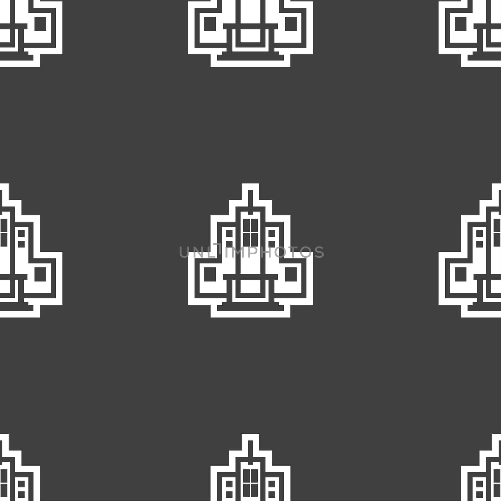 skyscraper icon sign. Seamless pattern on a gray background.  by serhii_lohvyniuk