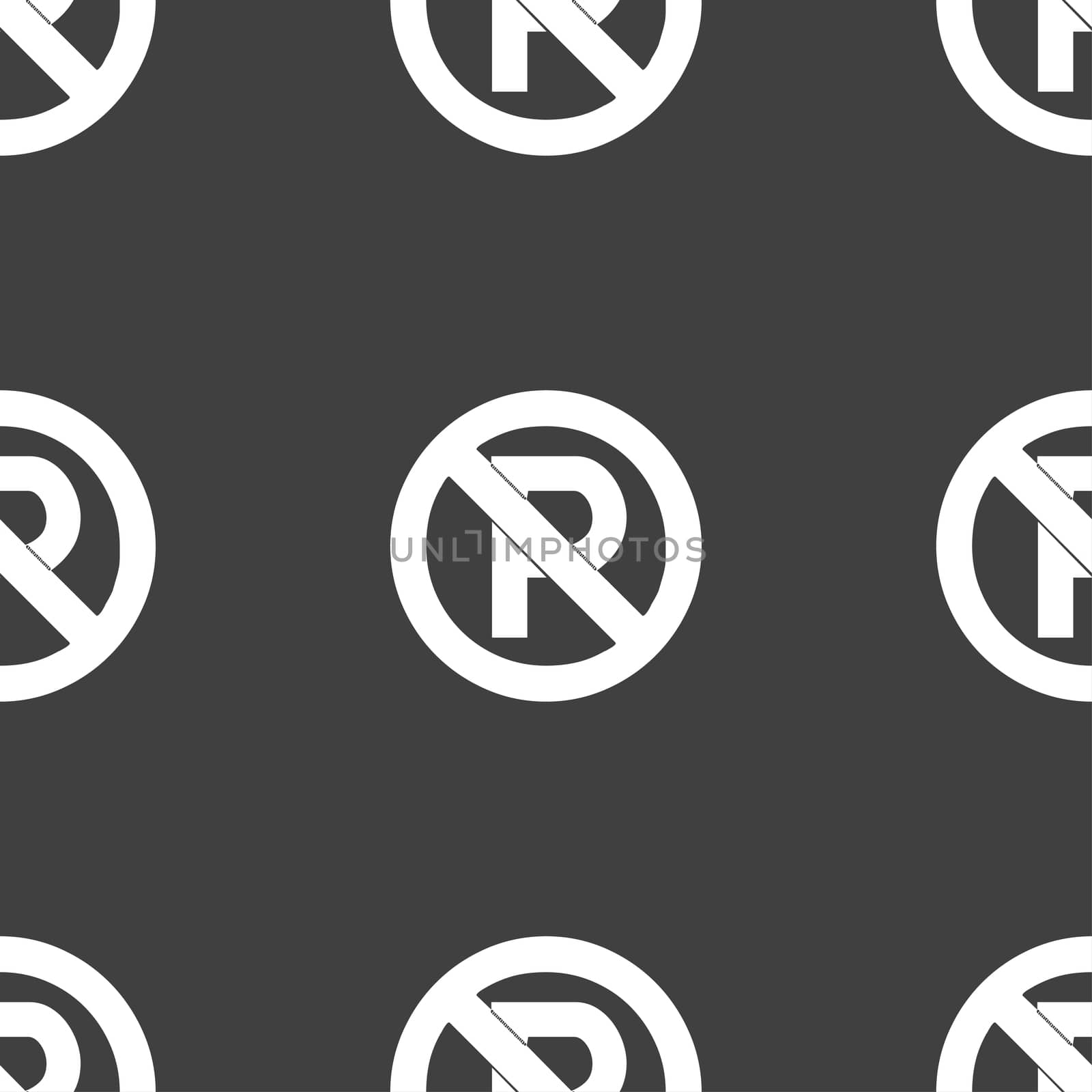 No parking icon sign. Seamless pattern on a gray background. illustration