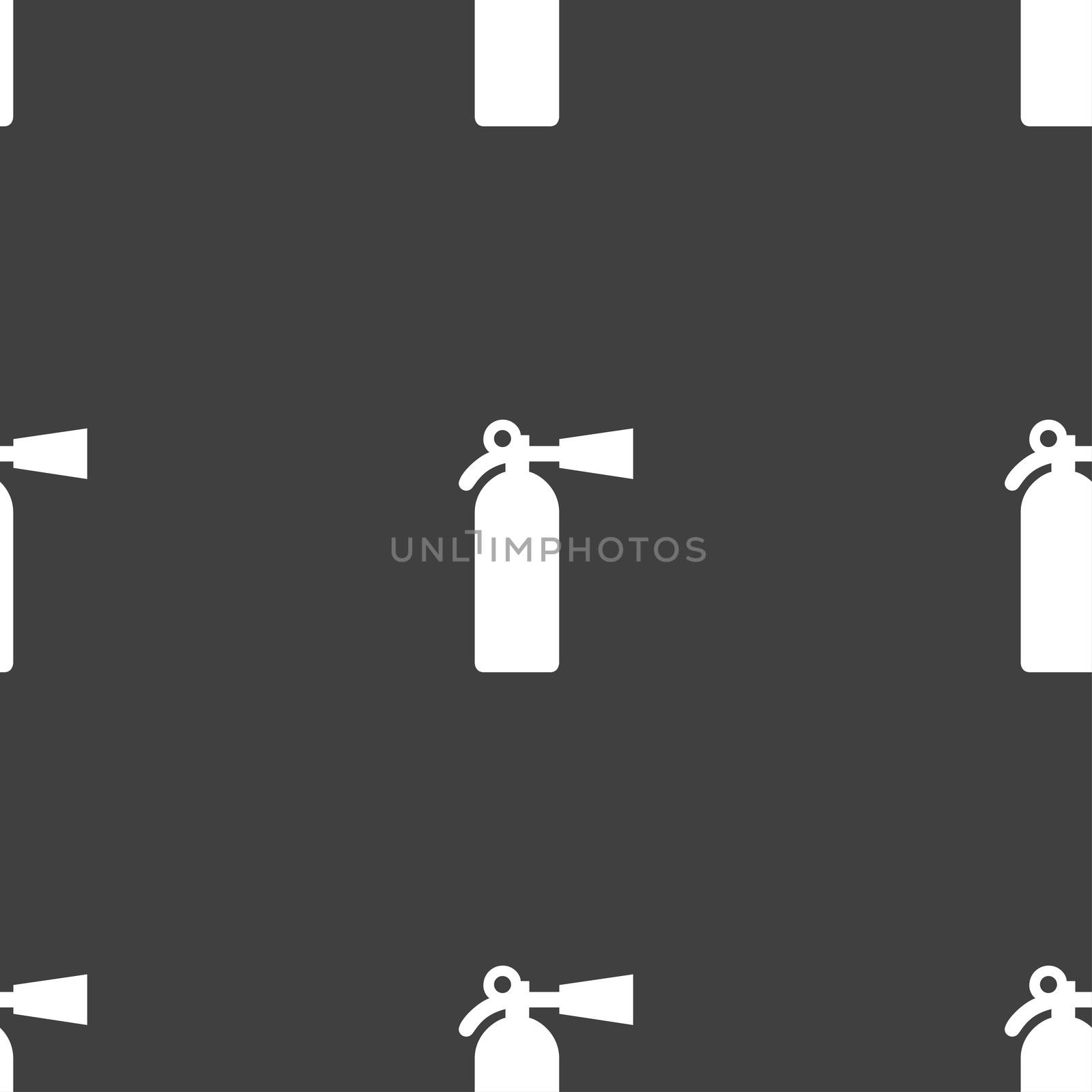 fire extinguisher icon sign. Seamless pattern on a gray background. illustration