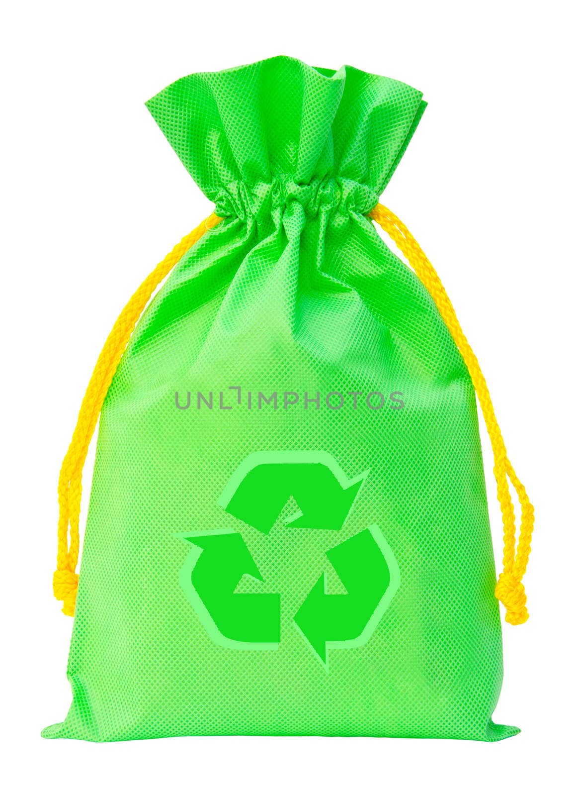 Green Fabric eco recycle bag isolated on a white background, clipping path