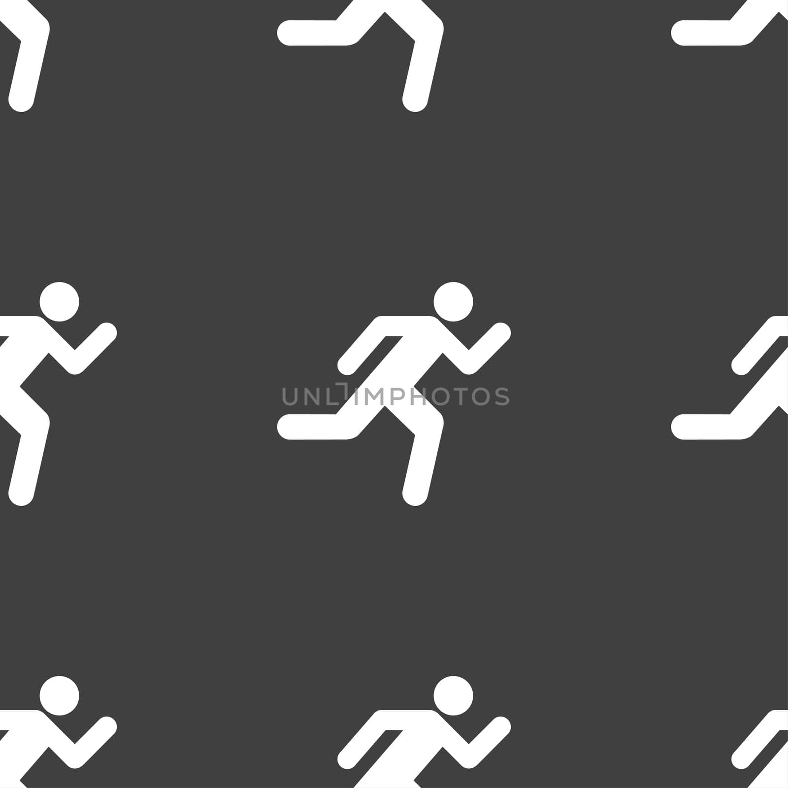 running man icon sign. Seamless pattern on a gray background.  by serhii_lohvyniuk