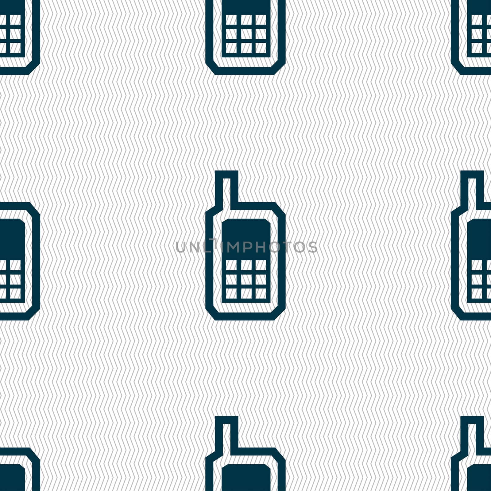 Mobile phone icon sign. Seamless pattern with geometric texture. illustration