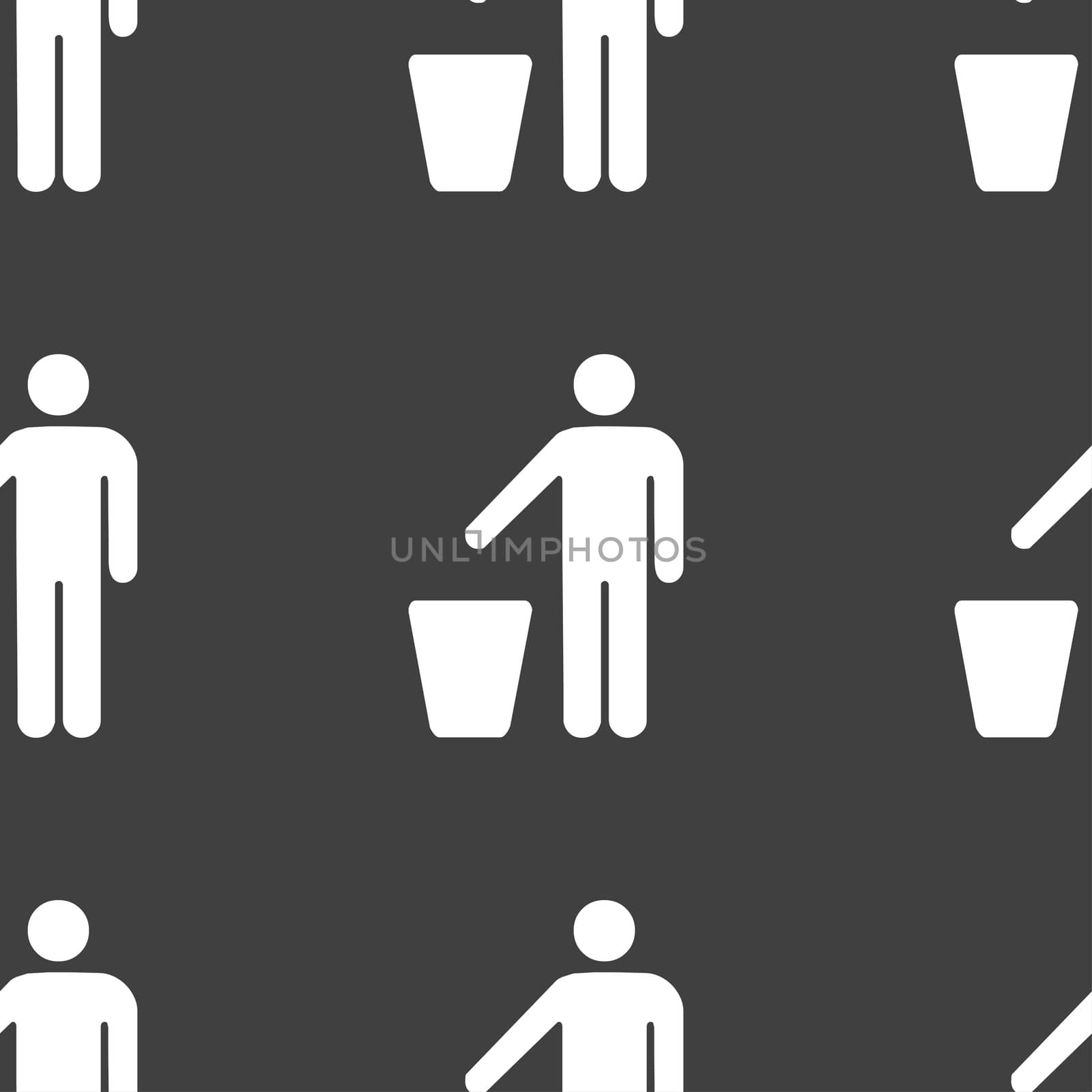 throw away the trash icon sign. Seamless pattern on a gray background.  by serhii_lohvyniuk