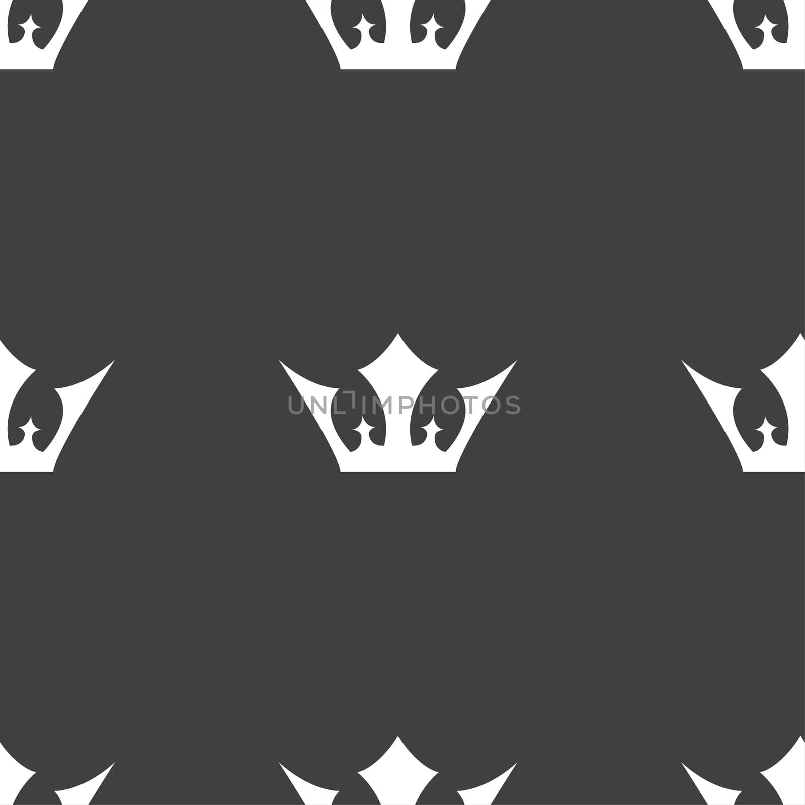 Crown icon sign. Seamless pattern on a gray background.  by serhii_lohvyniuk