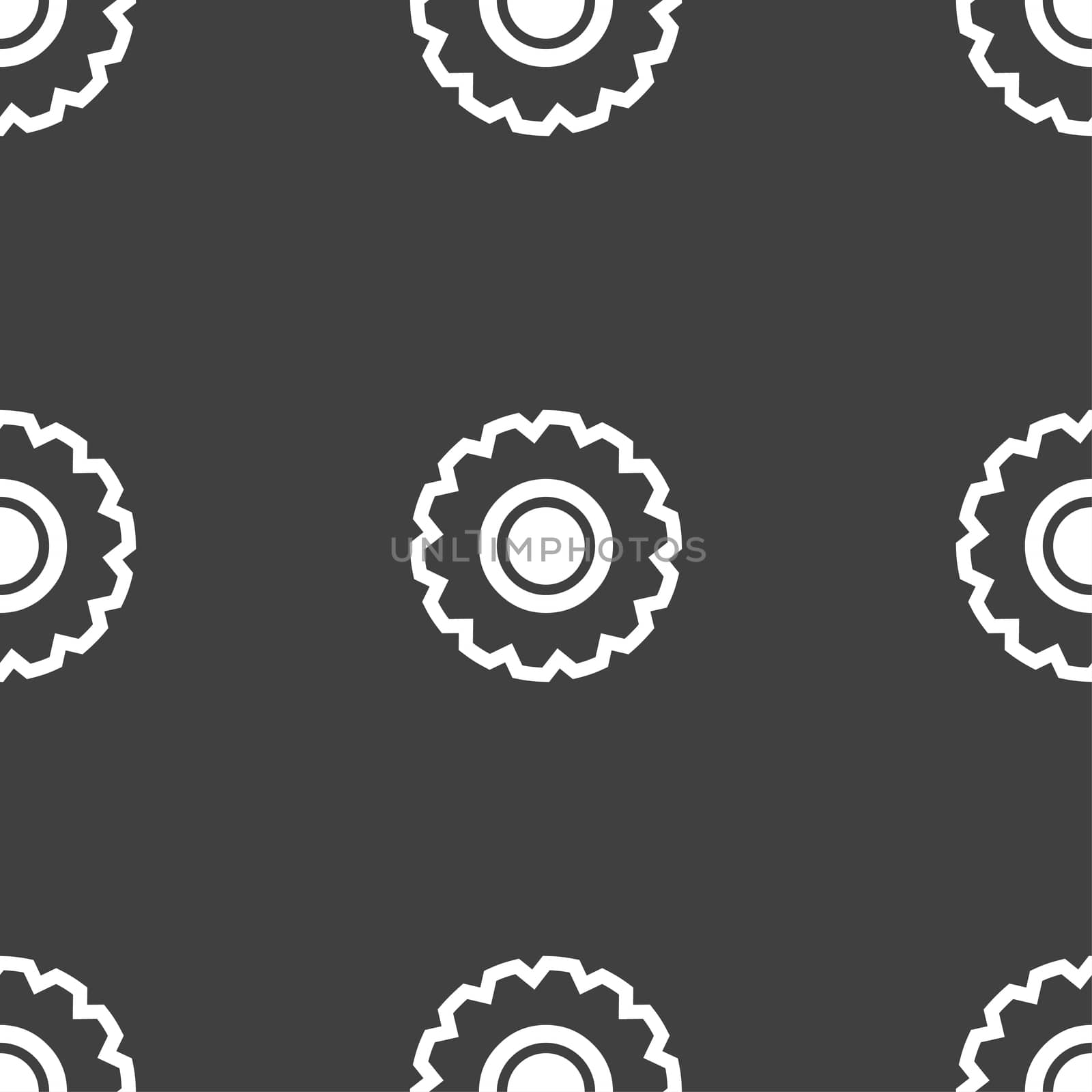 cogwheel icon sign. Seamless pattern on a gray background. illustration