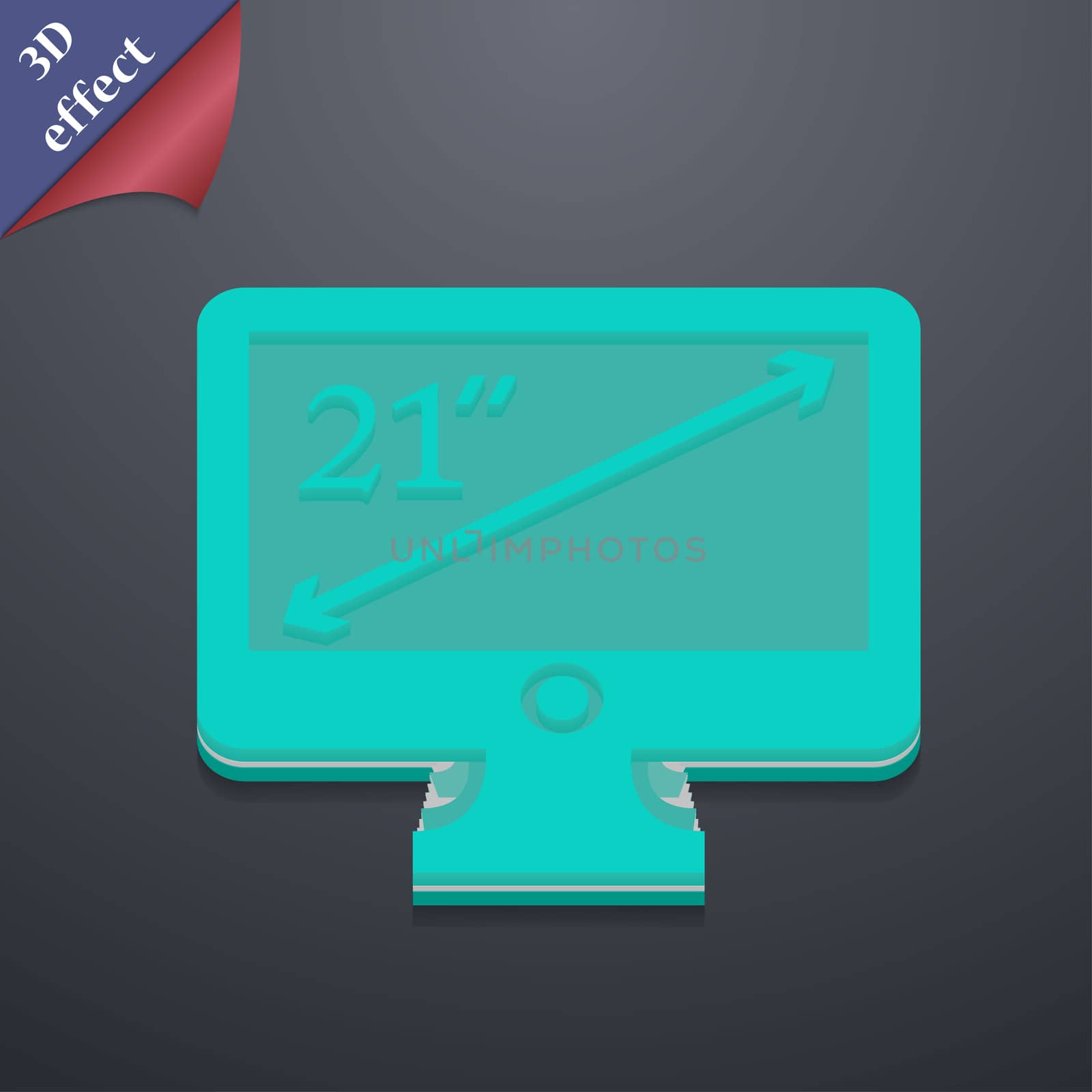 diagonal of the monitor 21 inches icon symbol. 3D style. Trendy, modern design with space for your text illustration. Rastrized copy