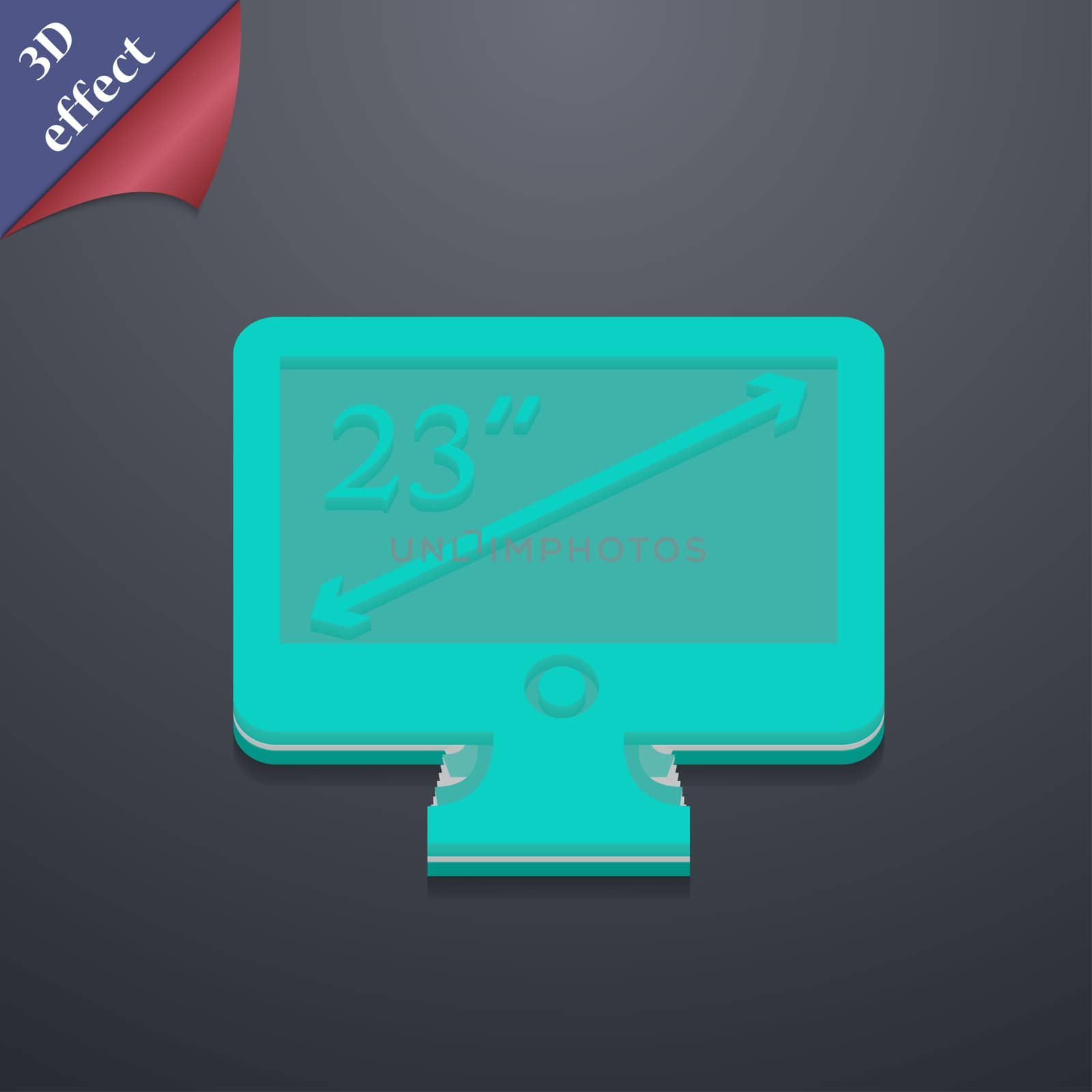 diagonal of the monitor 23 inches icon symbol. 3D style. Trendy, modern design with space for your text . Rastrized by serhii_lohvyniuk