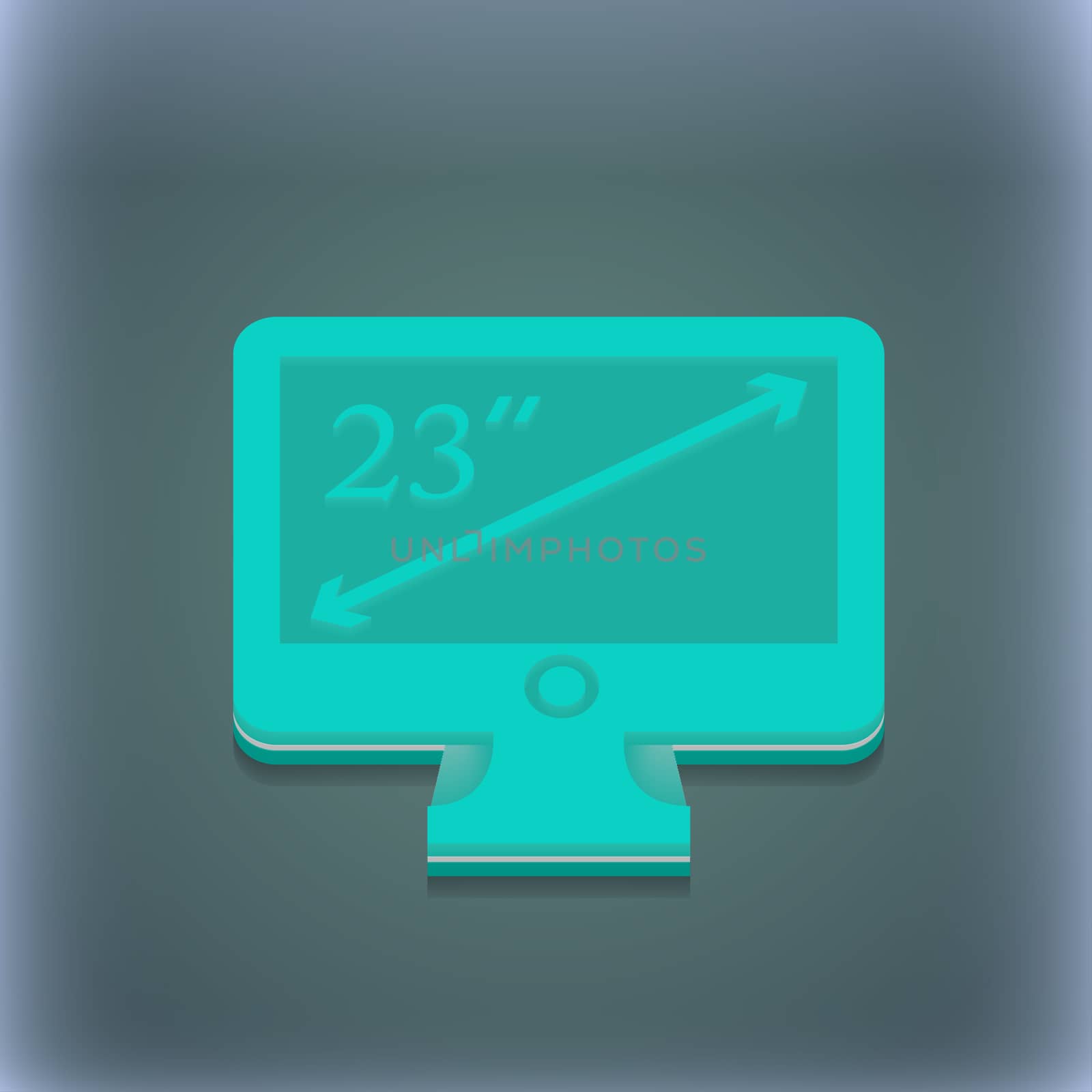 diagonal of the monitor 23 inches icon symbol. 3D style. Trendy, modern design with space for your text illustration. Raster version