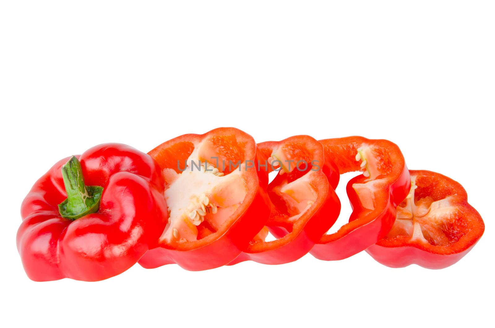 Red bell pepper slice on white background