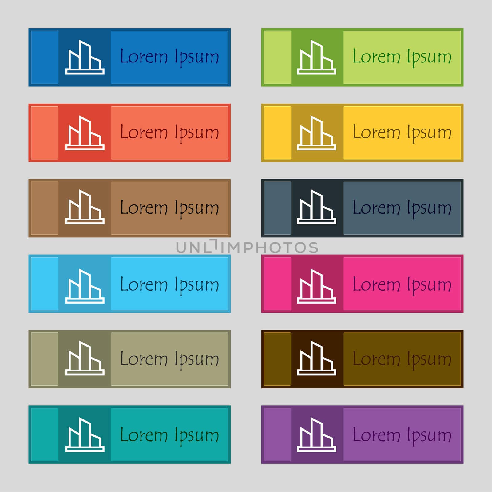 Diagram icon sign. Set of twelve rectangular, colorful, beautiful, high-quality buttons for the site.  by serhii_lohvyniuk