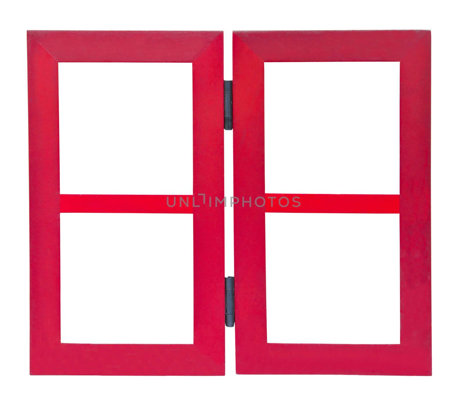 Red wooden frame on white background, clipping path