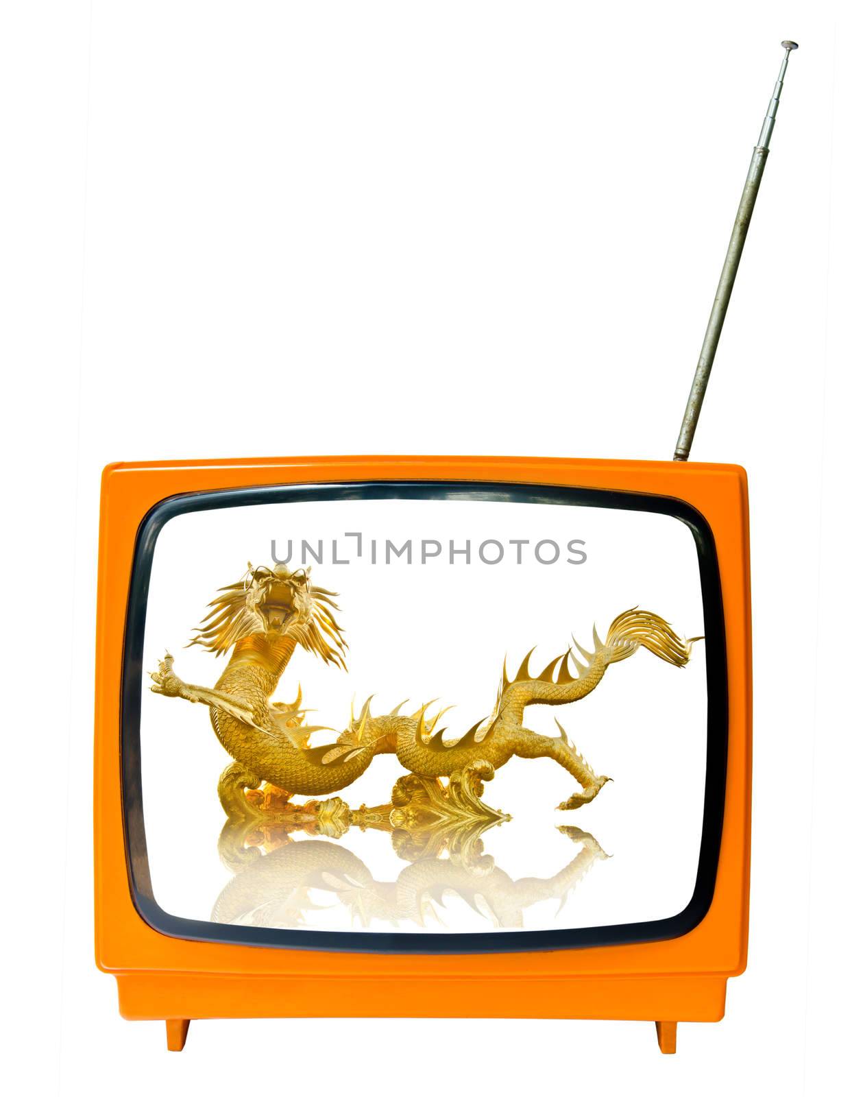 vintage television isolated on the white background, clipping path