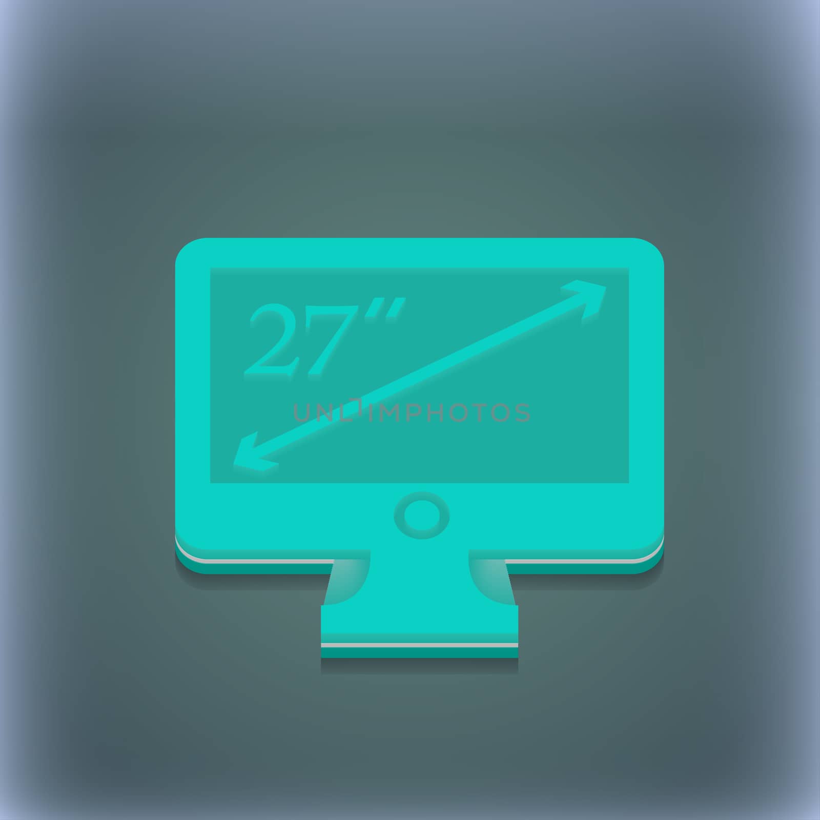 diagonal of the monitor 27 inches icon symbol. 3D style. Trendy, modern design with space for your text illustration. Raster version