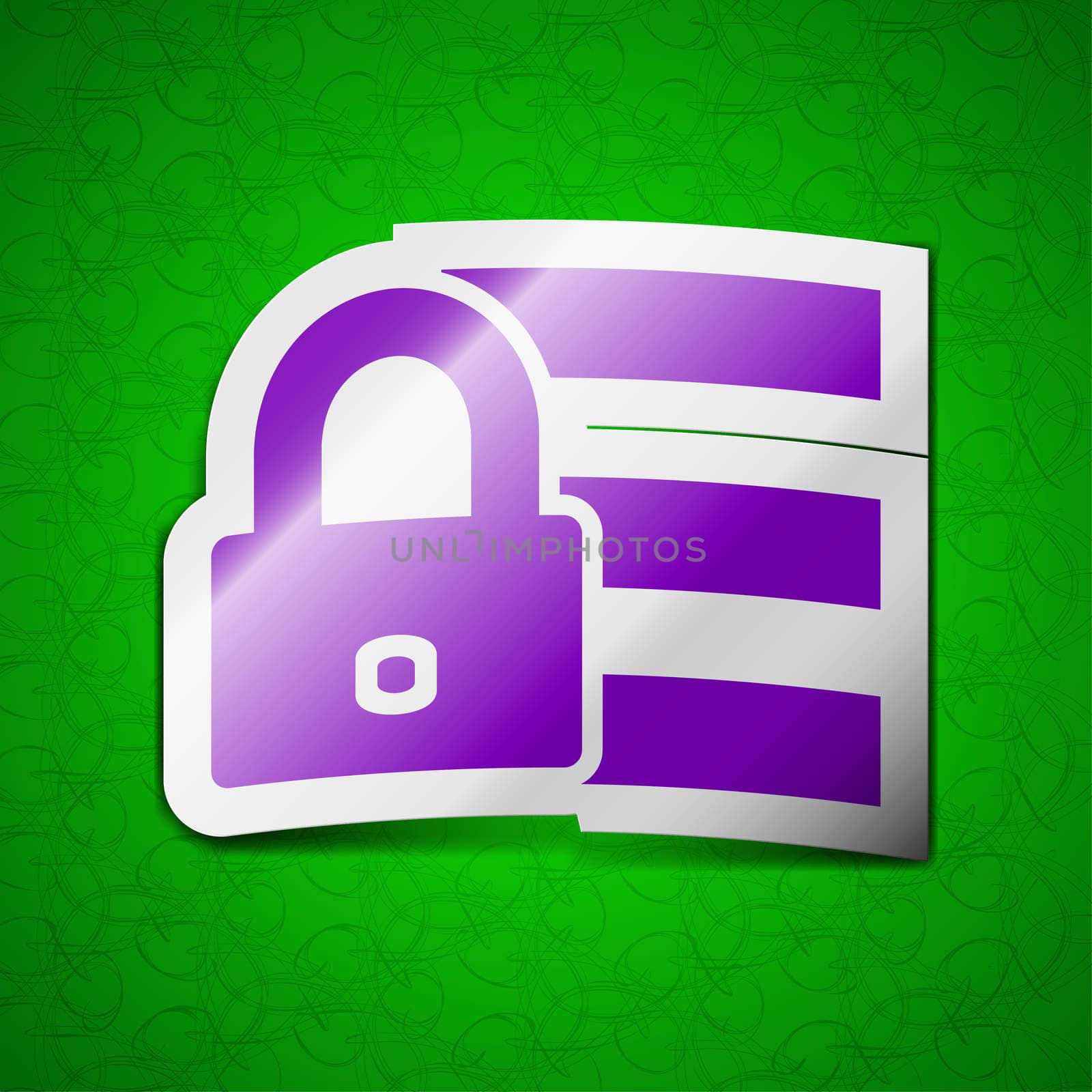 Lock, login icon sign. Symbol chic colored sticky label on green background.  by serhii_lohvyniuk