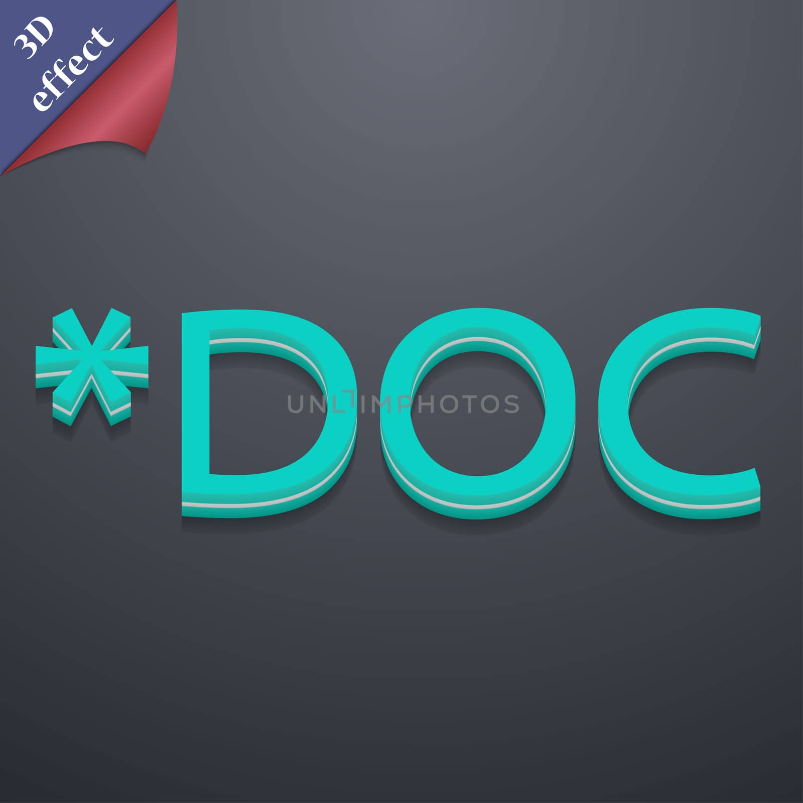 Doc file extension icon symbol. 3D style. Trendy, modern design with space for your text illustration. Rastrized copy
