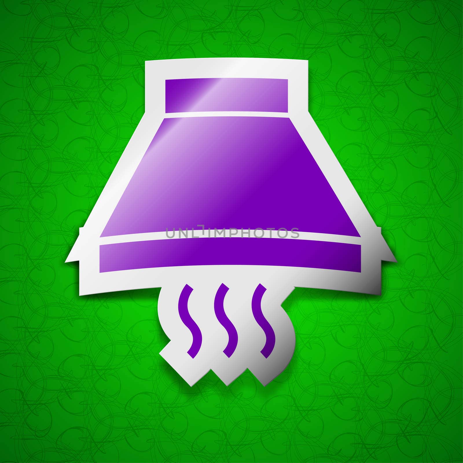 Kitchen hood icon sign. Symbol chic colored sticky label on green background.  by serhii_lohvyniuk