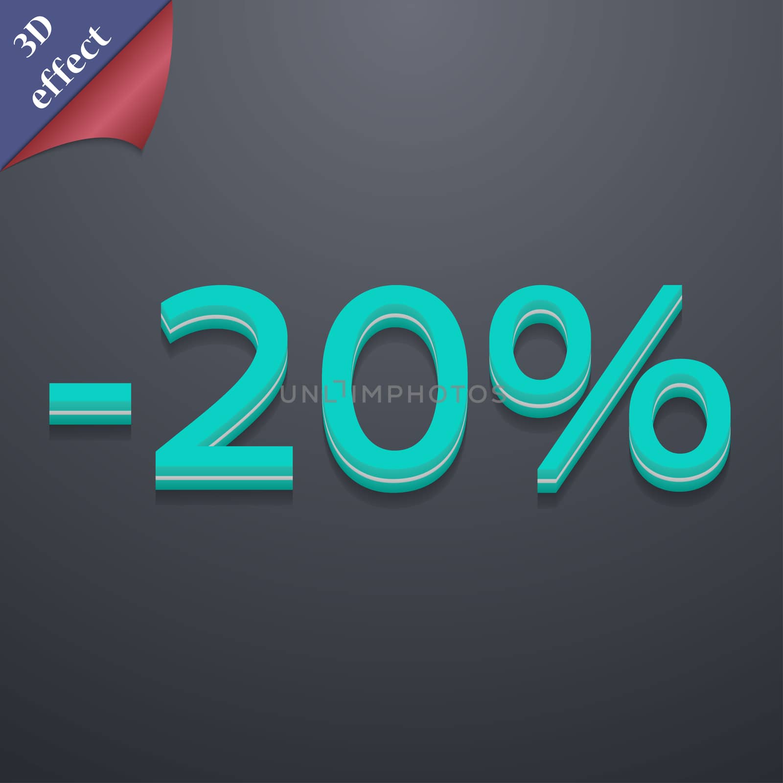 20 percent discount icon symbol. 3D style. Trendy, modern design with space for your text illustration. Rastrized copy