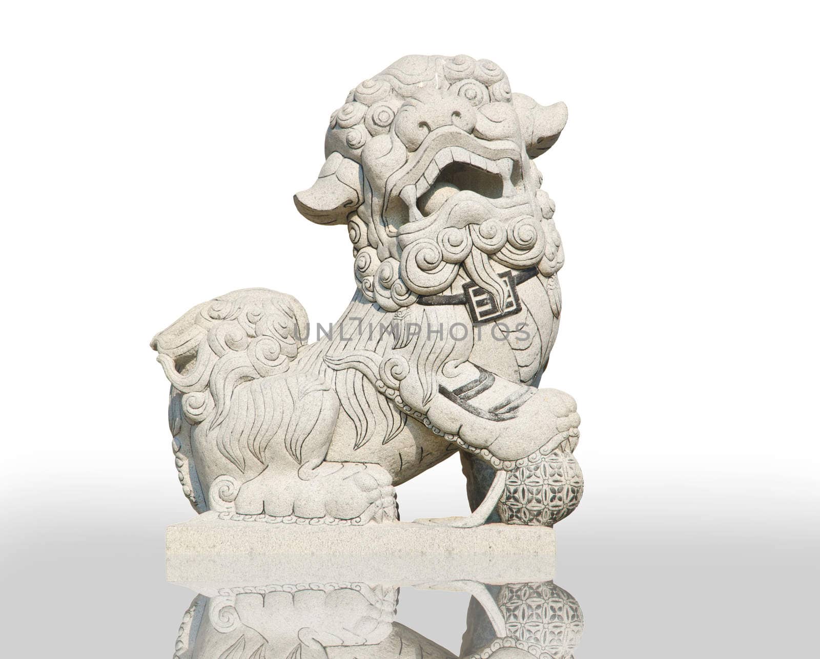 Chinese temple leo statue in Thailand, isolated on white background