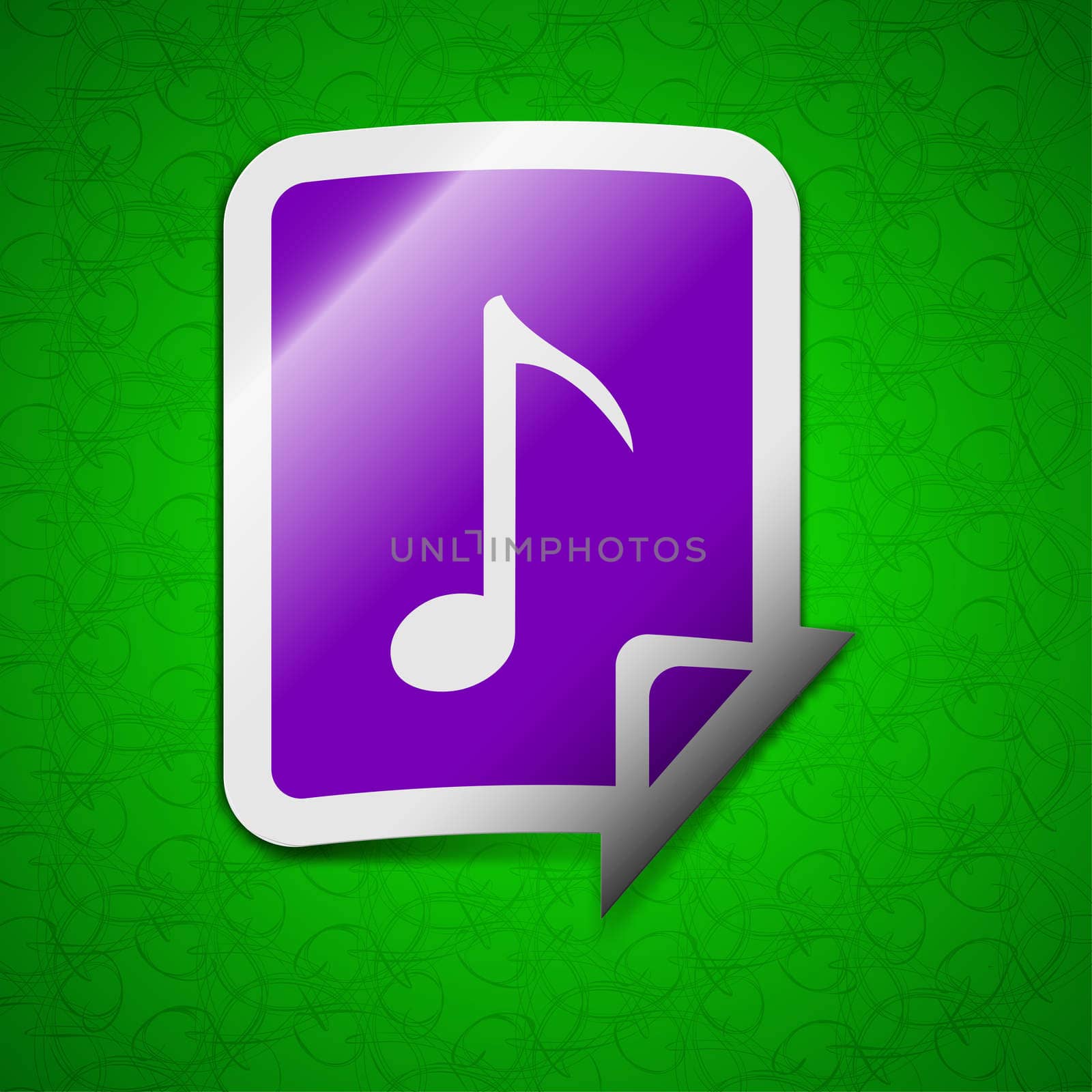 Audio, MP3 file icon sign. Symbol chic colored sticky label on green background.  by serhii_lohvyniuk