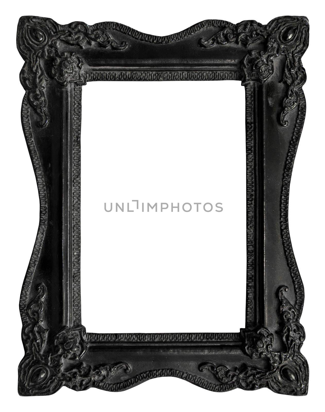 Picture frame black wood frame in white background, clipping path