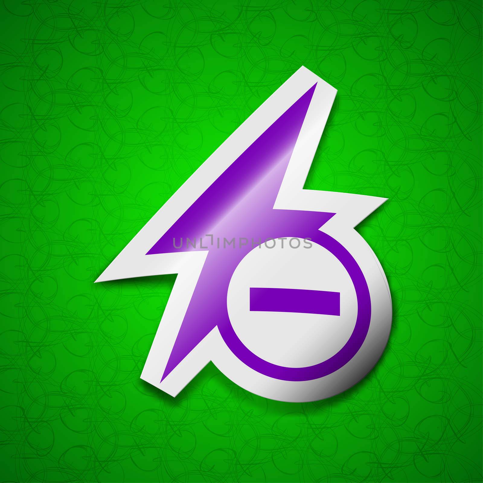 Photo flash icon sign. Symbol chic colored sticky label on green background. illustration