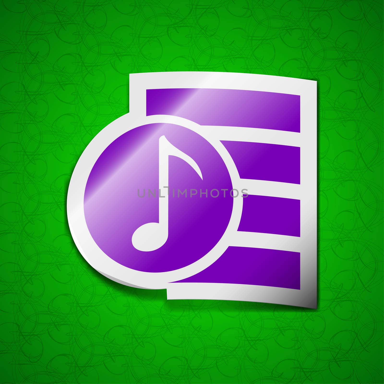 Audio, MP3 file icon sign. Symbol chic colored sticky label on green background.  by serhii_lohvyniuk