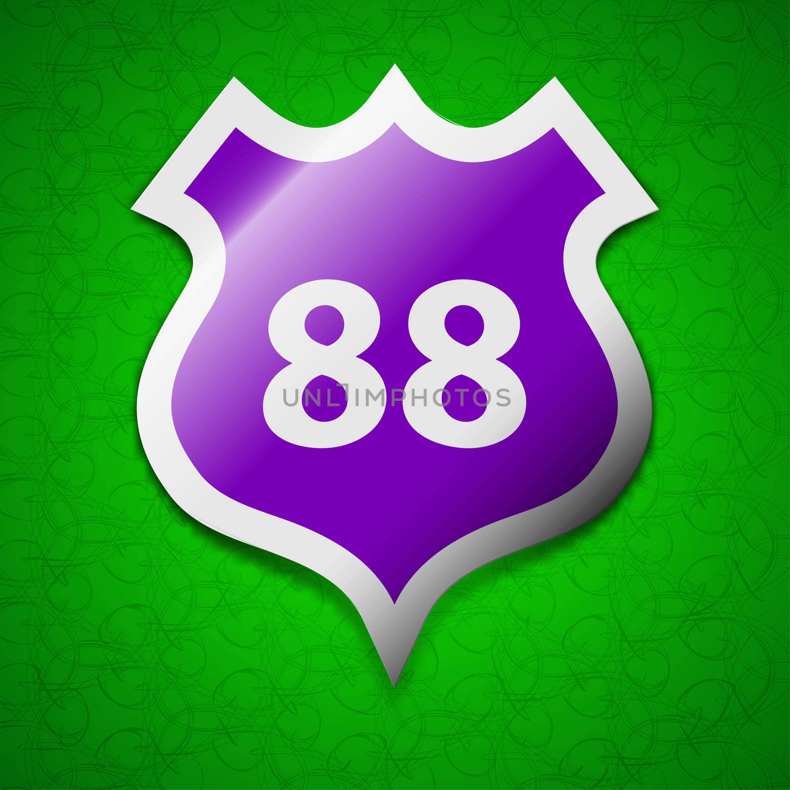 Route 88 highway icon sign. Symbol chic colored sticky label on green background. illustration