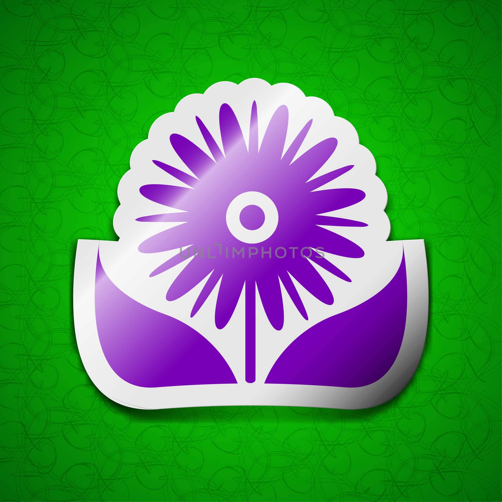 Bouquet of flowers with petals icon sign. Symbol chic colored sticky label on green background. illustration