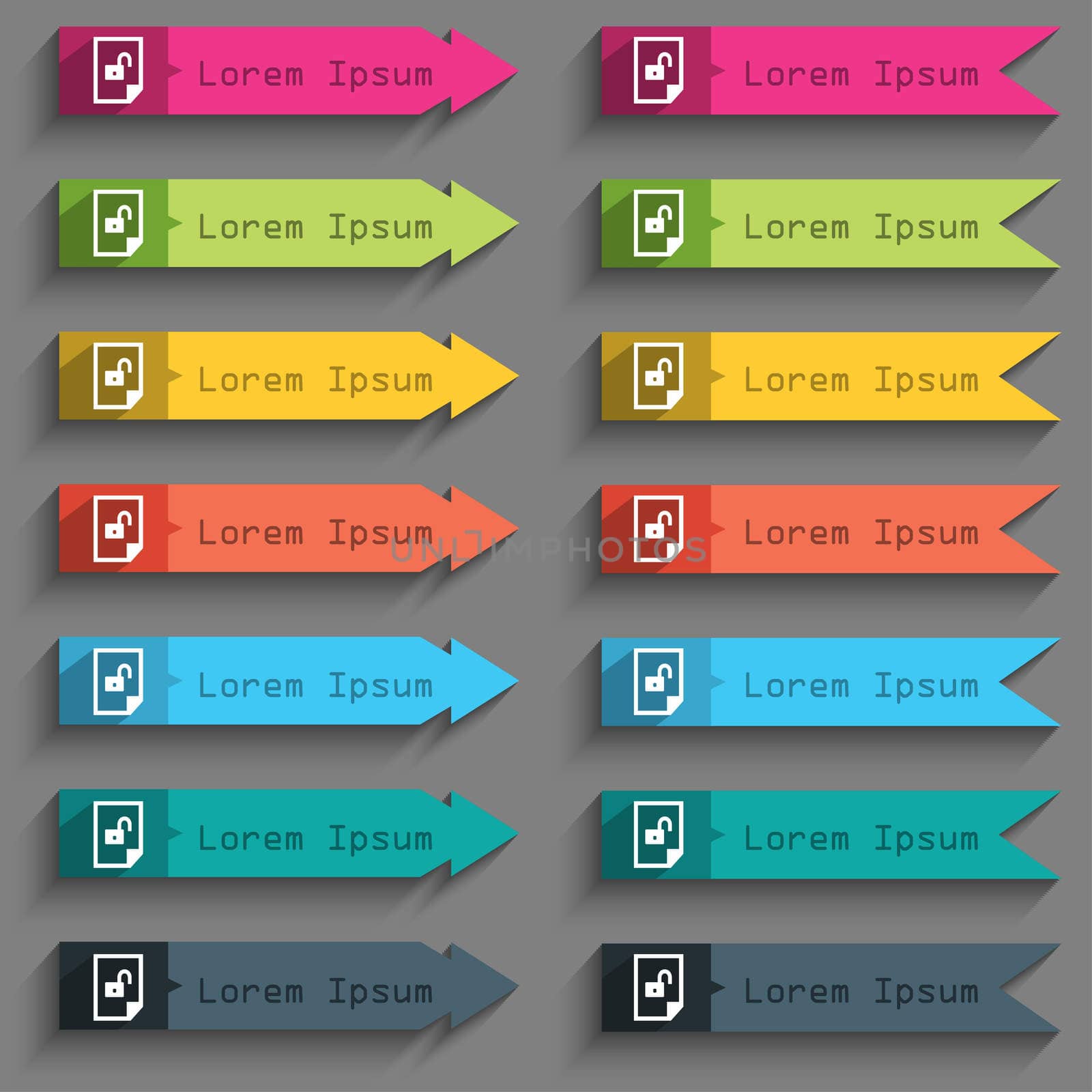 File unlocked icon sign. Set of coloured buttons. illustration